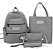 Kit Mochila Feminina Lona Casual Estojo Necessaire Bolsa O4 Peças CINZA - Imagem 4