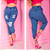 Calça Feminina Jogger Jeans Destroyed Cintura Alta Blogueira Azul Escuro - Imagem 5
