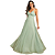 Vestido Alça Fina Decote V Saia Plissada Evasê em Tule Longo Verde Menta - Imagem 1