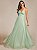 Vestido Alça Fina Decote V Saia Plissada Evasê em Tule Longo Verde Menta - Imagem 5