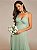 Vestido Alça Fina Decote V Saia Plissada Evasê em Tule Longo Verde Menta - Imagem 4