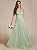 Vestido Alça Fina Decote V Saia Plissada Evasê em Tule Longo Verde Menta - Imagem 6