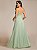 Vestido Alça Fina Decote V Saia Plissada Evasê em Tule Longo Verde Menta - Imagem 7