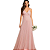 Vestido Alça Fina Decote V Saia Plissada Evasê em Tule Longo Rosa Claro - Imagem 4