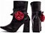 Bota Feminina TORRICELLA Vintage Preto Bico Fino Cano Médio Flor e Laço Poá - Imagem 3