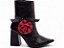 Bota Feminina TORRICELLA Vintage Preto Bico Fino Cano Médio Flor e Laço Poá - Imagem 7