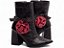 Bota Feminina TORRICELLA Vintage Preto Bico Fino Cano Médio Flor e Laço Poá - Imagem 6