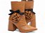 Bota Feminina TORRICELLA Vintage Caramelo Bico Fino Cano Médio Flor e Laço Cetim Preto - Imagem 1