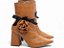 Bota Feminina TORRICELLA Vintage Caramelo Bico Fino Cano Médio Flor e Laço Cetim Preto - Imagem 4