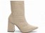 Bota Feminina TORRICELLA Vintage Bege Bico Fino Cano Médio Flor e Laço Cetim Preto - Imagem 3