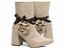 Bota Feminina TORRICELLA Vintage Bege Bico Fino Cano Médio Flor e Laço Cetim Preto - Imagem 5