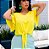 Cropped 2 em 1 Blusa Feminina com Amarração Manga Flare Amarelo Tamanho Único - Imagem 2
