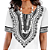 Vestido Midi Manga Curta Soltinho Estampa Vintage Branco com Preto - Imagem 2