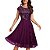 Vestido Corpete Lantejoulas Saia Chiffon Manga Curta Gola Redonda Midi Festa Roxo - Imagem 1