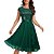 Vestido Corpete Lantejoulas Saia Chiffon Manga Curta Gola Redonda Midi Festa Verde - Imagem 1
