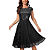 Vestido Corpete Lantejoulas Saia Chiffon Manga Curta Gola Redonda Midi Festa Preto - Imagem 1