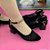Sapato Feminino Mary Jane Rendado Salto Médio Quadrado Detalhes em Strass Preto - Imagem 7