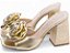 Sandália Tamanco Feminino TORRICELLA Salto Bloco 9cm Napa Lezard Flor Ouro Ligth - Imagem 6