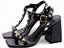 Sandália Feminina TORRICELLA Fivela Tachas Douradas Salto Bloco 9cm Preto - Imagem 1