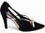 Sapato Scarpin Feminino TORRICELLA Laço Metalizado Specchio Ouro Light Salto Fino 9cm Nobuck Preto - Imagem 6