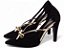 Sapato Scarpin Feminino TORRICELLA Laço Metalizado Specchio Ouro Light Salto Fino 9cm Nobuck Preto - Imagem 1
