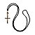 Colar c/ Cruz Listrada de Metal Pingente 4,4 cm Cordão Preto - Imagem 1