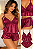 Pijama Feminino Juicy Couture 2 Peças – Cetim Bordô com Renda e Strass- Tam:M - Imagem 1
