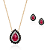 Conjunto de Colar e Brinco Gota Cravejada Rubi - Amanda - Imagem 1