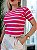 TSHIRT FEMININA 100% ALGODÃO PENTEADO LISTRADA PINK - Imagem 1