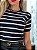 TSHIRT FEMININA 100% ALGODÃO PENTEADO LISTRADA PRETA - Imagem 1