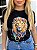 TSHIRT FEMININA ALGODÃO  LEÃO DE JUDÁ COLORIDO / PRETO - Imagem 1