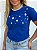 TSHIRT FEMININA ALGODÃO  TOTAL FLORZINHAS / AZUL BIC - Imagem 1