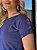 TSHIRT FEMININA ALGODÃO BORDADA NA MANGA FLOR ROSA / AZUL MARINHO - Imagem 1
