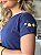 TSHIRT FEMININA ALGODÃO BORDADA NA MANGA 4 FLORZINHAS AMARELAS / AZUL MARINHO - Imagem 1