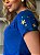 TSHIRT FEMININA ALGODÃO BORDADA NA MANGA CORAÇÃO / AZUL BIC - Imagem 1