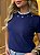 TSHIRT FEMININA ALGODÃO LUXO PEROLAS COLAR FLORZINHAS / AZUL MARINHO - Imagem 1
