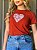 TSHIRT FEMININA ALGODÃO  CORAÇÃO FLORZINHAS / TERRA COTA - Imagem 1