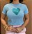 TSHIRT FEMININA ALGODÃO CANDY CORAÇÃO LANTEJOULA / AZUL - Imagem 1