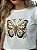 TSHIRT FEMININA ALGODÃO BORBOLETA PEROLAS / OFFWHITE - Imagem 1