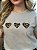 TSHIRT FEMININA ALGODÃO 3 CORAÇÕES ONCINHA / NUDE - Imagem 1
