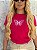 TSHIRT FEMININA ALGODÃO BORDADO BORBOLETA / PINK - Imagem 1
