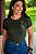 TSHIRT FEMININA ALGODÃO BORDADO FLOR / VERDE MILITAR - Imagem 2