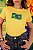 TSHIRT FEMININA ALGODÃO BANDEIRA BORDADA / AMARELA - Imagem 1