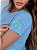 TSHIRT FEMININA ALGODÃO BORDADA NA MANGA RAMINHOS / AZUL BEBE - Imagem 1