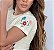 TSHIRT FEMININA ALGODÃO BORDADA NA MANGA 3 FLORES COLORIDAS / OFFWHITE - Imagem 1