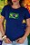 TSHIRT FEMININA ALGODÃO BRASIL BANDEIRA BORDADA / AZUL MARINHO - Imagem 1