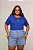 TSHIRT PLUS SIZE FEMININA BRASIL CORAÇÃO BORDADO / AZUL BIC - Imagem 1