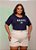 TSHIRT PLUS SIZE FEMININA BRASIL BANDEIRINHA BORDADO /AZUL MARINHO - Imagem 1