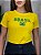 TSHIRT FEMININA ALGODÃO BRASIL BANDEIRA SILKSCREEN / AMARELA - Imagem 1