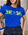 TSHIRT FEMININA ALGODÃO BRASIL ESCRITA BANDEIRA SILKSCREEN / AZUL BIC - Imagem 1